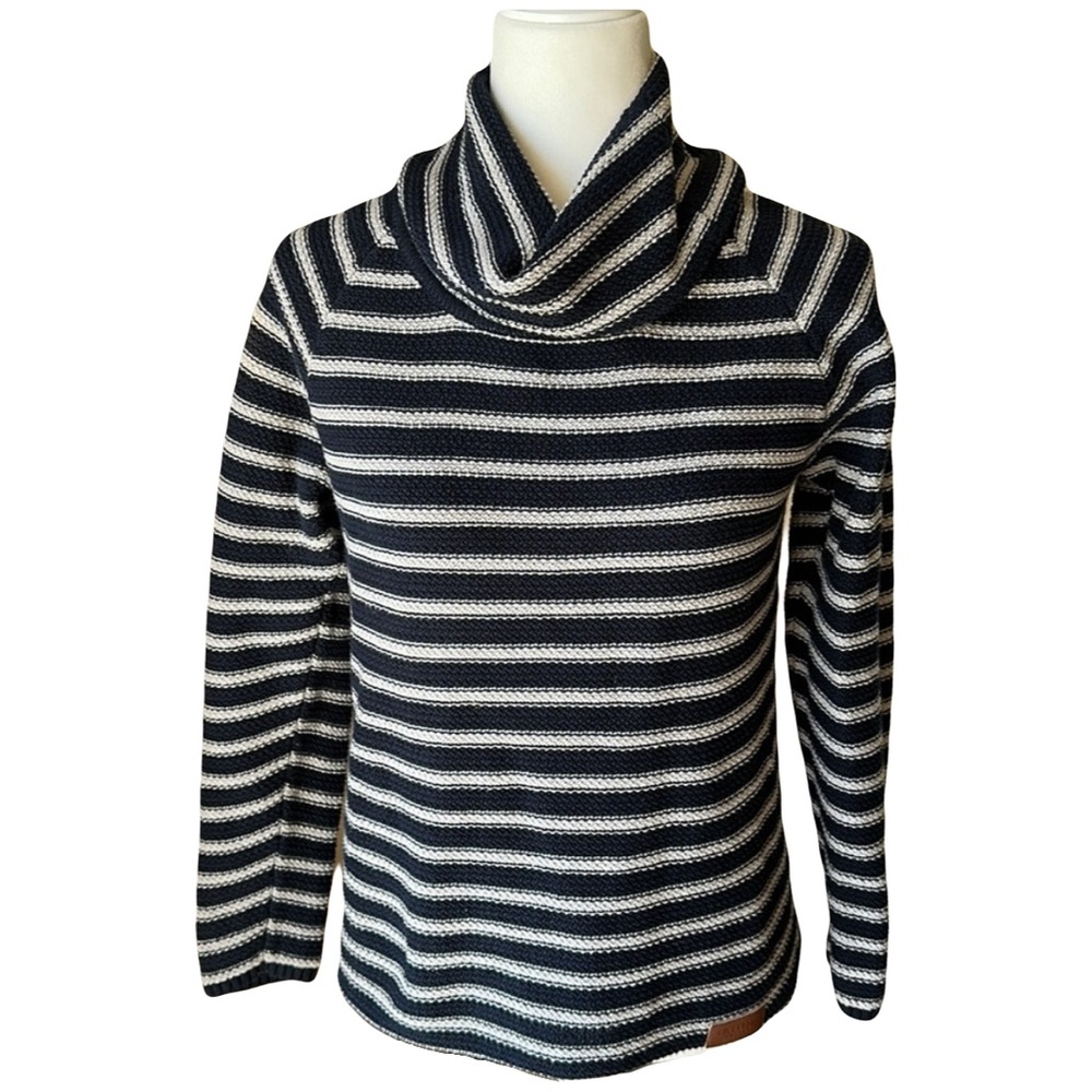 Navy and White Holebrook Striped Turtleneck Sweater